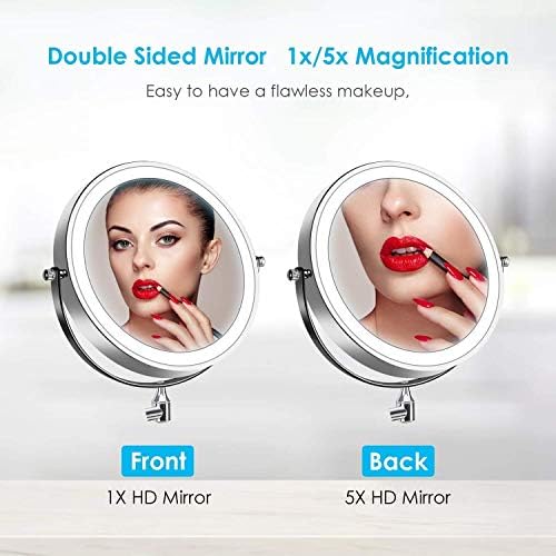 LIANXIAO-ogledalo za šminkanje u kupaonici zidni hrom 5x uvećanje brijanje 8 Led dvostrano okretno 360deg