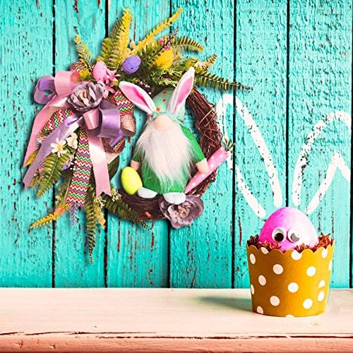 Valentinovo dnevni vijenac za ulazne vrata Gnome Easter Bunny vijenac za prednje vrata sa cvijećem i jajima Gnome Uskršnja žica za viseće vijence