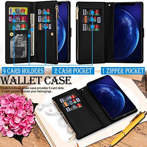 KUDEX iPhone 11 novčanik za žene sa držačem za kartice, Girly Glitter Sparkly Bling Flip Folio kožna džepna magnetna torbica sa 9