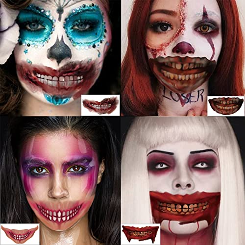 Filesd Halloween Prank šminka Privremena tetovaža, klovča Horror usta lica tetovaže naljepnice naljepnice za Halloween Cosplay party