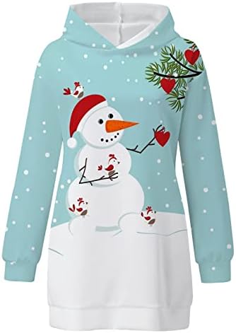lcziwo Ženska haljina s kapuljačom Božićni Print Dugi rukav Casual labavi pulover Mini dukserica s džepom