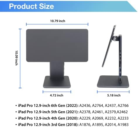 Stručnjak za povezivanje magnetskog iPad štanda priključna stanica za iPad Pro 12,9-inčni 2018 Gen3, 2020 Gen4, 2022 Gen5 | 60W USB-C DP, 4K @ 60Hz HDMI, 5Gbps USB A, 3,5 mm Audio, čitači kartica