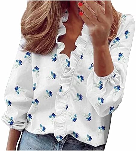 Ženska majica Jesen Summer 2023 Odjeća s dugim rukavima V izrez Grafički peput casual bluza majica za žene QD QD