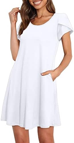 Miashui haljine za mamu Žene Solid haljine majice za petal rukava Haljina Summer Ležerne haljine sa džepom Dugim sendera
