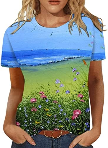Modni casual vrhovi za žene cvjetni print t majica Crewneck Bluza kratkih rukava 2023 ljetne majice