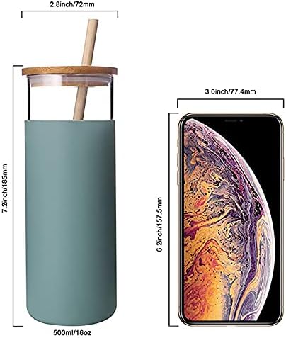Heshunxing Glass Tumbler sa slamkom 16oz Glass Water Bottle Silikonski zaštitni rukav bambus poklopac BPA besplatno