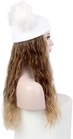 HOUKAI-komad kosa i šešir bijeli pleteni šešir perika zimski topli smeđi kukuruz vruća perika šešir-komad