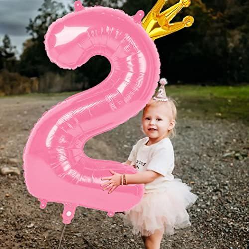 40 inčni balon sa brojem 2, ružičasti ukrasi sa dva balona sa brojem rođendana, Mylar baloni ukrasi za drugi rođendan, potrepštine za 2. 21. rođendan