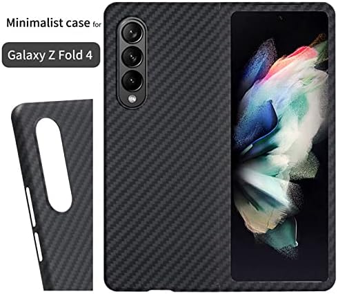 Sisyphy Super tanka futrola za Samsung Galaxy Z Fold 4 5g, stvarna aramidna vlakna zaštitna koža, mekani dodir čvrst izdržljivo karbon, priključak za stražnji poklopac bežični punjenje, crno / sivo