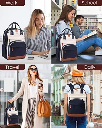 LOVEVOOK laptop ruksak za žene, odgovara 17-inčnoj torbi za Laptop, modna putna Radna torba protiv krađe sa bravom, vodootporna torbica za ruksak za poslovni računar, fakultetski ruksaci, bež-plavo-braon