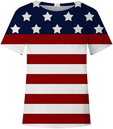 Žene ljetne vrhove 2023 Ležerne košulje 4. srpnja Košulje Kratki rukav Crewneck majica Američka zastava Grafički labavi slatki tinejdžeri