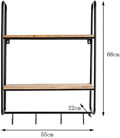 PIBM moderna jednostavnost polica zidni plutajući stalak za police vješalice stalak za kapute zakačite policu za knjige od punog drveta spavaća soba kuhinja, 2 sloja, Crna, 55x22x68cm