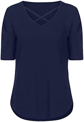 Majica bluza za dame 2023 kratki rukav V vrat pamučni pamučni ručak omotač za omotač širom nogu osnovna bluza za čizmu V6