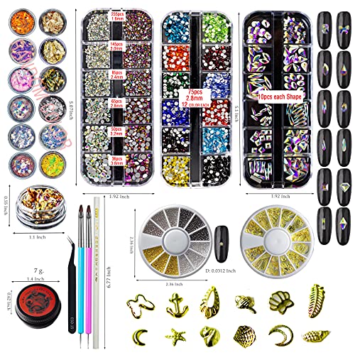 Nail Gems, 2252kom & nbsp;Nail Rhinestones Nail Art Kit, 120kom u obliku Rhinestones Nail Art Accessories, 12 lonci Nail Art & nbsp;pahuljice