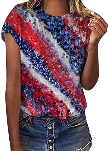 Ženske košulje velike žene Dan nezavisnosti Casual štampanje kratki rukavi Crew Neck labava majica bluza vrhovi i