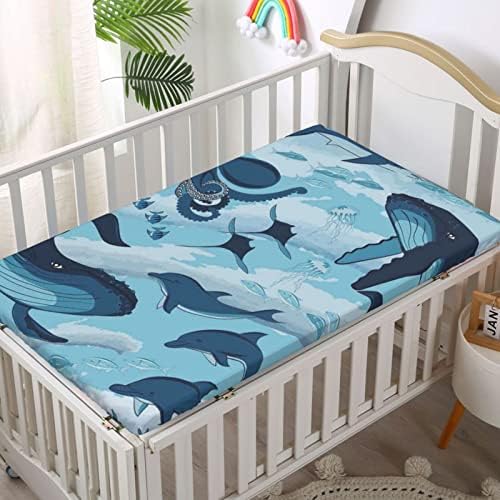 The Temat sa morskim psima, Standardni madrac sa krevetom ugrađeni list meko i rastezljivi opremljeni krevetić sa limom za krevetiću ili toddler, 28 x52, plava