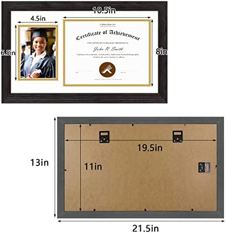 Zlatna državna umjetnost, zidni vise 11x19.5 Okvir certifikata sa pravom staklom, uključuje pravo staklo i dvostruku prostirku za