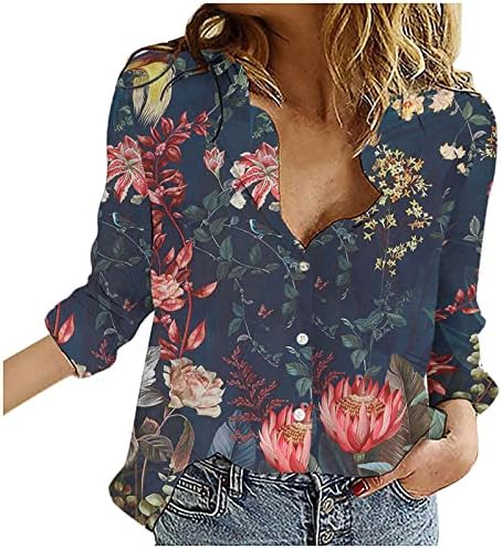 Ženska majica dolje Fall Trendy 2022 LEGHEVE LEAL V VRAT Estetički 3D cvjetni tisak Ležerne košulje