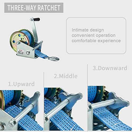 OPENROAD 1200lbs ručno vitlo za čamac / vitlo za ručicu sa 8m plavim remenom ručno vitlo | dvosmjerno podesivo vitlo za prikolicu
