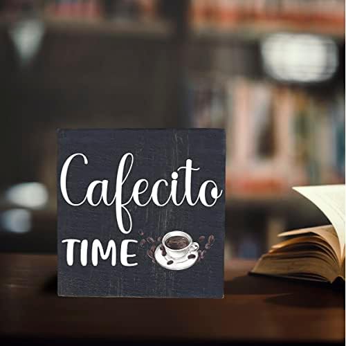 Cafecito vremenski znak desk Decor Drvena kutija znak smiješni pokloni za kafu ljubitelji kafe poklon Miami kafa rustikalni Crni drveni