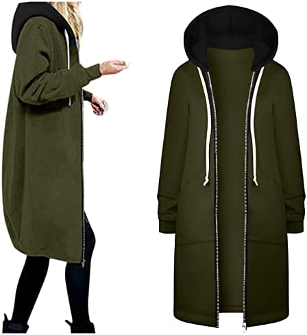Ženska odjeća sa patentnim zatvaračem Otvori duksevi Dugačak dugačak dugi čvrsti džepni kaput jakna kauzalna modna vrha gornjeg usjeva