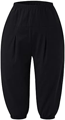 Ženske pamučne platnene pantalone, plaža široka noga labava fit dužina koljena Cargo Capris Ljetne casual obrezane hlače za žene