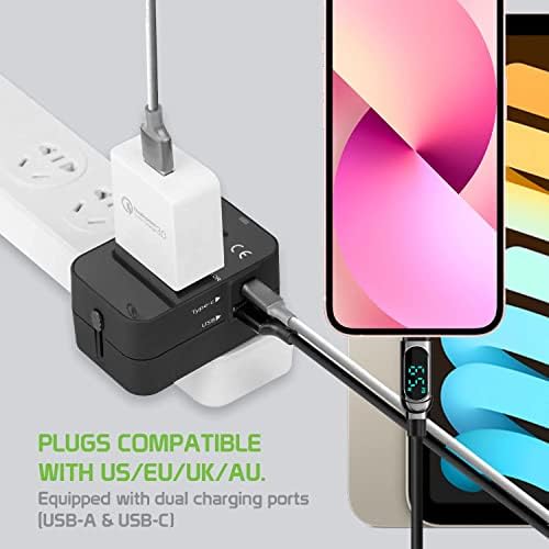 Putovanje USB Plus International adapter kompatibilan sa Vivo V15 Pro za svjetsku snagu za 3 uređaja USB Typec, USB-a za putovanje