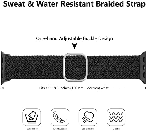 3 paket se kompatibilan sa Apple Watch Band 45mm 44mm 42mm 41mm 40mm 38mm, najlonske pletenice Elastične žene i muškarci Solo petlja