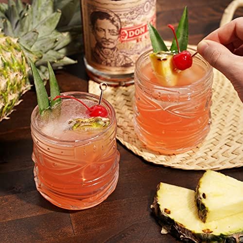 Viski Pacific Tiki naočare koje se mogu slagati Lowball DOF čašice, tropski koktel i bar pokloni za Rum i viski, 12 Oz, Set od 2