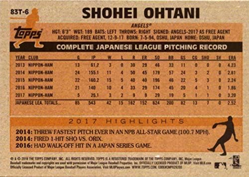 2018 TOPPS Chrome 1983 refraktori 83t-6 Shohei ohtani bejzbol rookie kartica