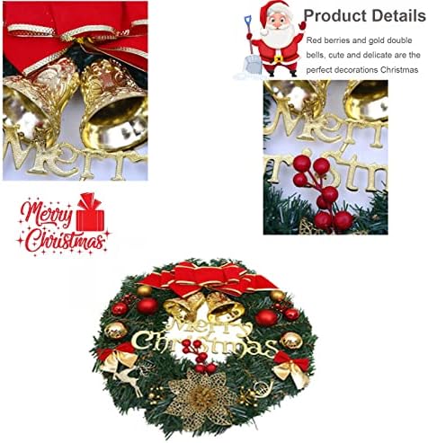 Makeatree12 inčni božićni vijenac sa crvenim bowknotom, zlatnim zvonom prednjeg ormara za prednje zid zidne umjetni borov vijenac za božićnu zabavu Dekor