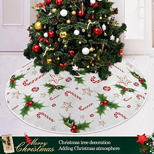 Oarencol božićni bombonski cane božićna suknja od drveća 36 inča Peppermint Gingerbreadstar Holly Leaf Berry Xmas Holiday Party Tree Mat ukrasi