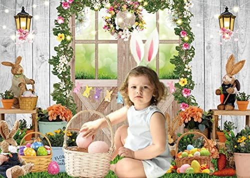 Proljetni Uskrs pozadina štale 7x5ft vrt cvjetni zec jaja  zelena & nbsp;trava & nbsp;Rustikalna & nbsp;drvena pozadina za fotografije Uskršnja zabava & nbsp;dekoracija za bebe & nbsp;tuš beba  Portretni Photo Booth rekviziti