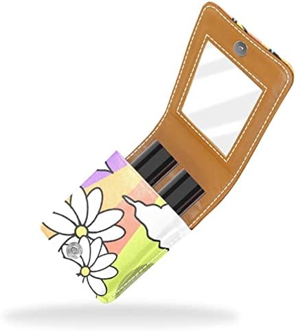 ORYUEKAN držač futrole za ruž za usne Mini torba putna kozmetička torbica, organizator sa ogledalom za vanjsku torbicu za vjenčanje djeveruše, Rainbow Daisy Flower Spring