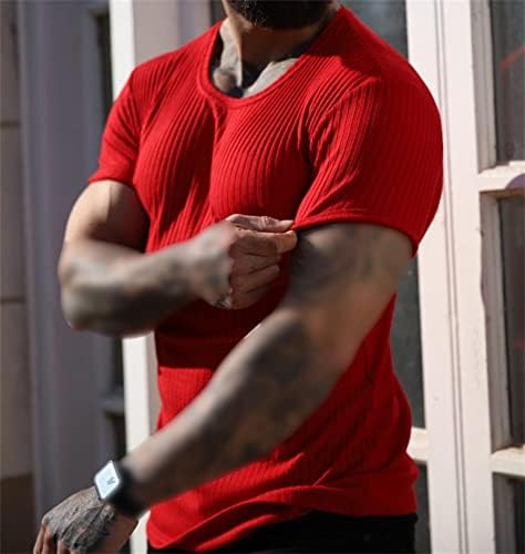 Muški strijelci mišićne majice fitness tanak opremljen dugim kratkim rukavima Klasični okrugli vrat pleteni kratki rukav