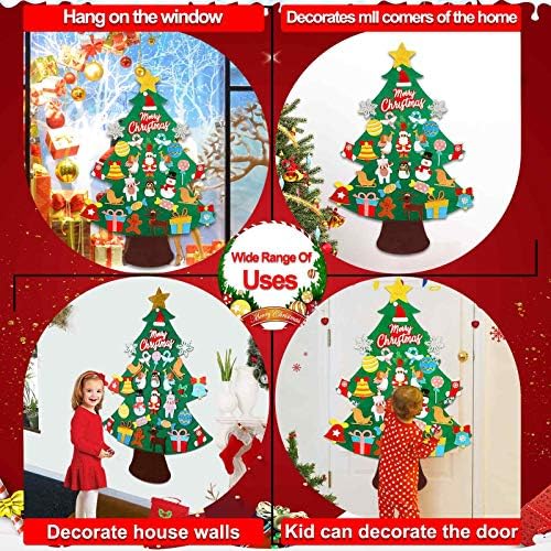 OurWarm DIY božićno drvo od filca sa 30kom svjetlucavih ukrasa, 3.5 FT Set božićnih jelki od filca za malu djecu, Božićni pokloni