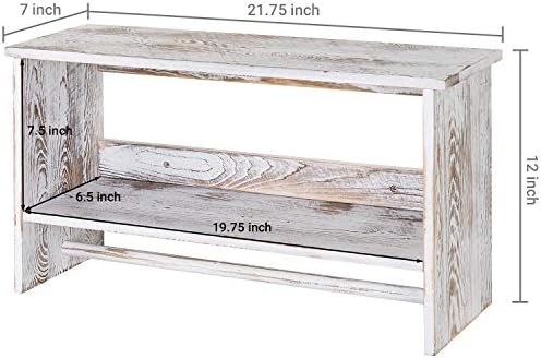 MyGift Wall Monting Shabby White opružno puno drveta Organizator 2 slojna polica za prikaz s ručnikom