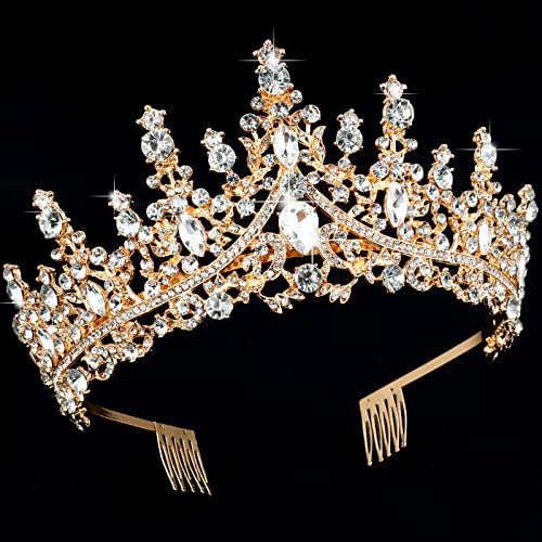 TOBATOBA Zlatna kruna za žene Zlatna tijara Rođendanska kraljica kruna vjenčana tijara za žene kristalne tijare i krune kraljevska princeza Quinceanera pokrivala za glavu za Prom Pageant Bride Halloween Cosplay