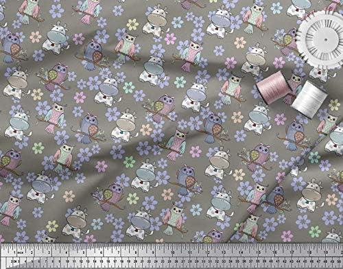 Soimoi pamučna tkanina od dresa Floral, Owl & amp; krava Cartoon fabric Prints by Yard 58 inch Wide