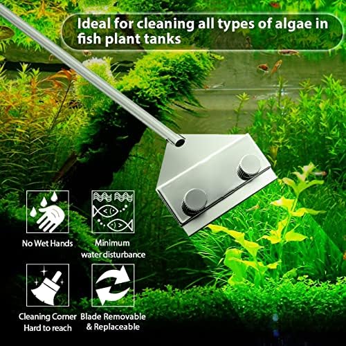 Famgee Komplet alata za akvarijski akvarijum od nerđajućeg čelika strugač za čišćenje algi brijač za čišćenje sa oštricama od 10 kom