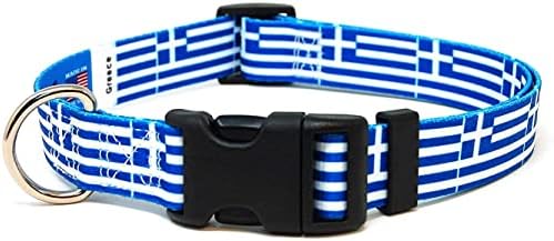 Grčka ovratnik za pse | Grčka zastava | Brzo izdanje kopča | Napravljeno u NJ, SAD | za male pse