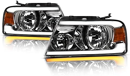 Alpha sove 8711699 Crystal farovi sa Switchback sekvencijalni LED Light Bar & Startup Light-Chrome Amber odgovara 2004-2008 Ford F150 / 2006-2008 Lincoln Mark LT