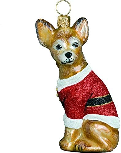Chihuahua Santa Paws Poljski Staklo Božić Ornament