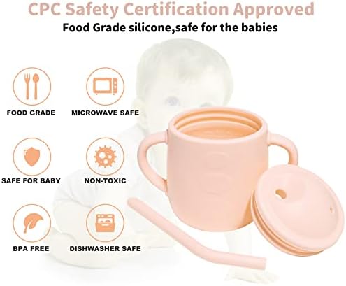 Adocham silikonska čaša za bebe sa slamkom & amp; 2 ručke,šalice za obuku malih i srednjih beba Sippy za prosipanje, bez BPA,