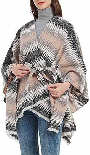 Ženski pleteni šal pončo ruana rt pletit džemper otvoren prednji kimono kardigan sa pojasom za proljeće jesen zima