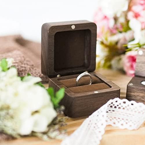Mnogo ugravirana Flip Drvena prstena kutija-rustikalna prstena - Čvrsta drvena Trg nakita Skladište kutije-vintage prstena za ceremoniju