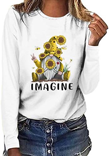 FANTEECY Valentines Gnome Duks suncokreti Grafičke majice Inspirativne košulje Žene proljetne odjeće Vrhovi