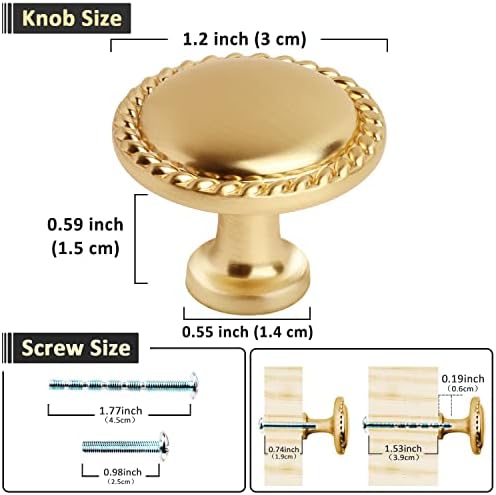 Yufda 10 paketa gumbe za kabinet, 1-1 / 5 četkani čepci, okrugle zlatne kuhinjske ladice, zlatni ormar Hardver sa vijcima