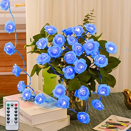 30 LED Blue Flower Rose Lights dekor za Dan majki, 10.3 Ft 8 modovi Rose niz svjetla cvjetna svjetla na baterije s daljinskim upravljačem