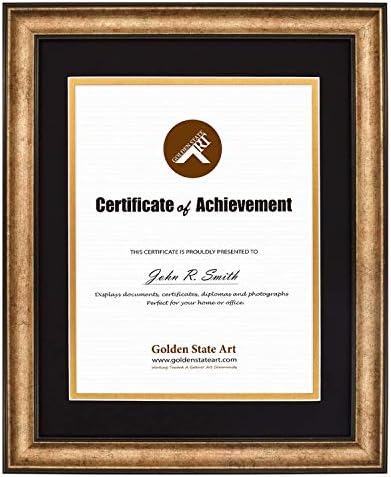 Golden State Art, zlatni okvir za dokumente u starinskom stilu 11x14 za diplomu/certifikat 8, 5x11, vješalice za zidnu montažu sa